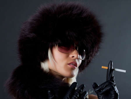 Smoking In Long Leather Gloves Smoking In Long Leather Gloves